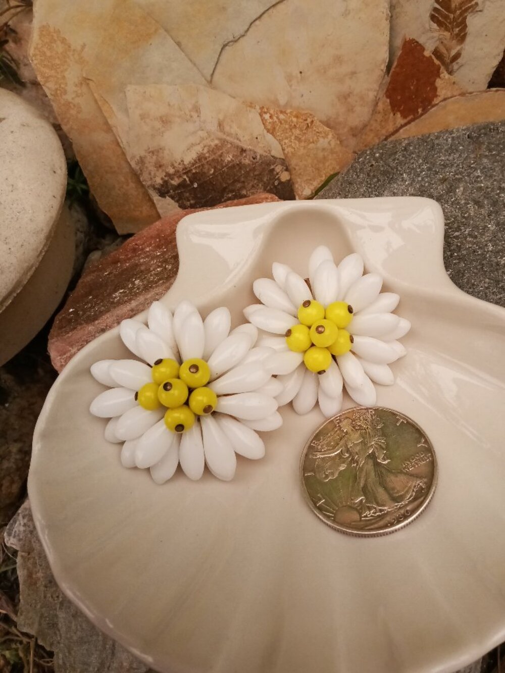 1950's Milk Glass Daisy Earrings